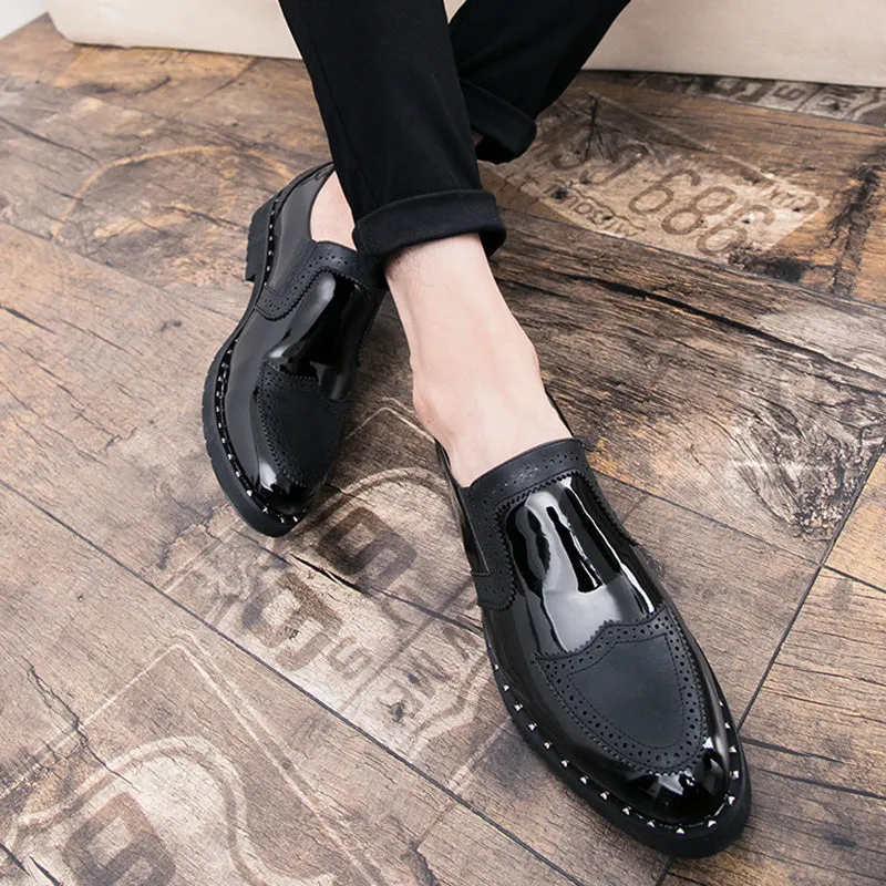 Mixed Patent Leather Men Perforated Wingtip Shoes