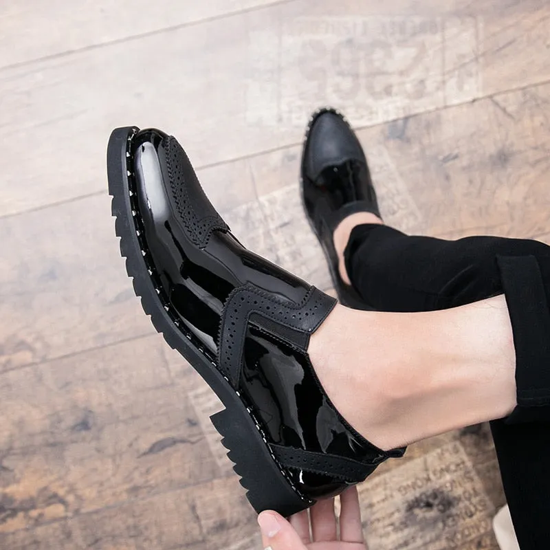 Mixed Patent Leather Men Perforated Wingtip Shoes