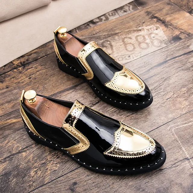 Mixed Patent Leather Men Perforated Wingtip Shoes