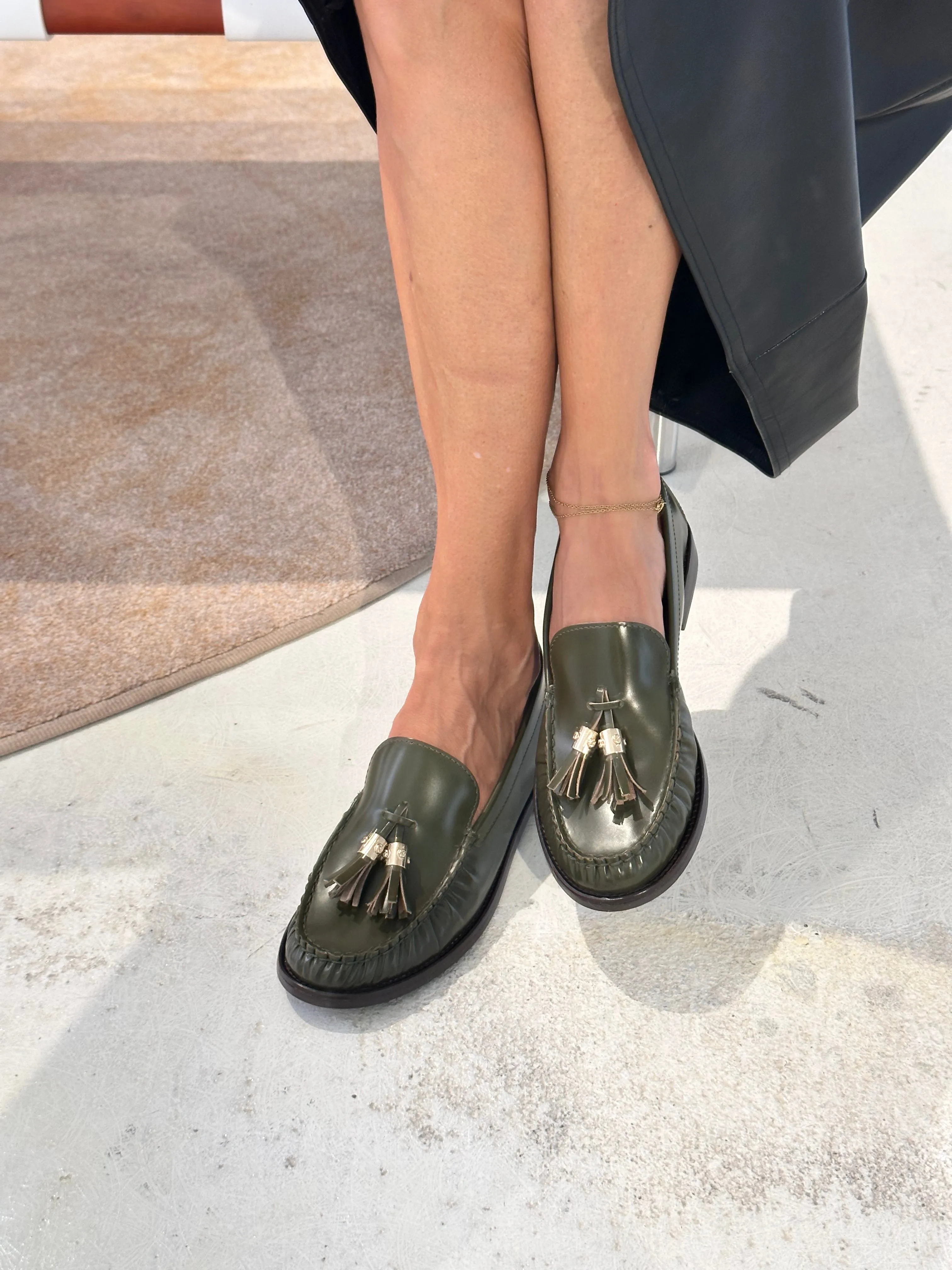 Moss Green Glossy Leather Moccasin