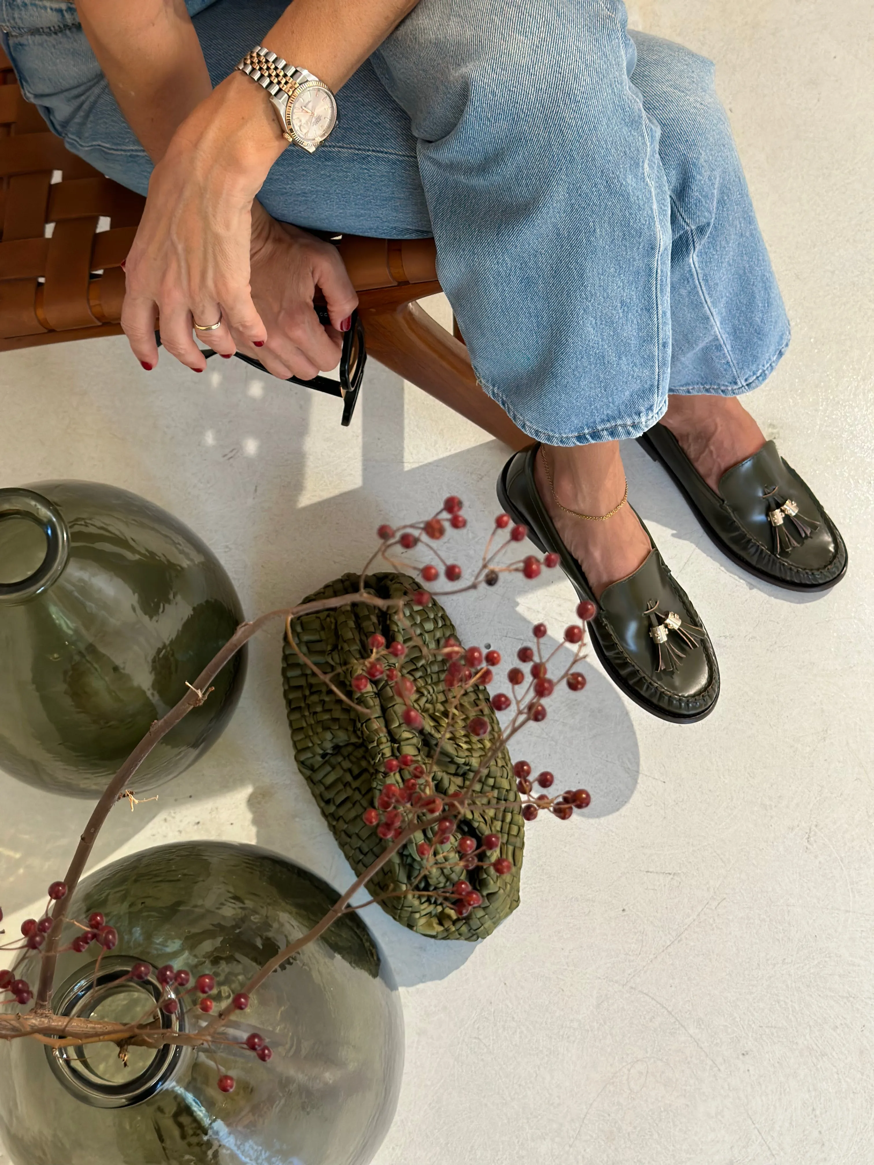 Moss Green Glossy Leather Moccasin