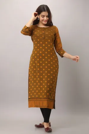 Mustard Color Rayon Straight Womens Kurta