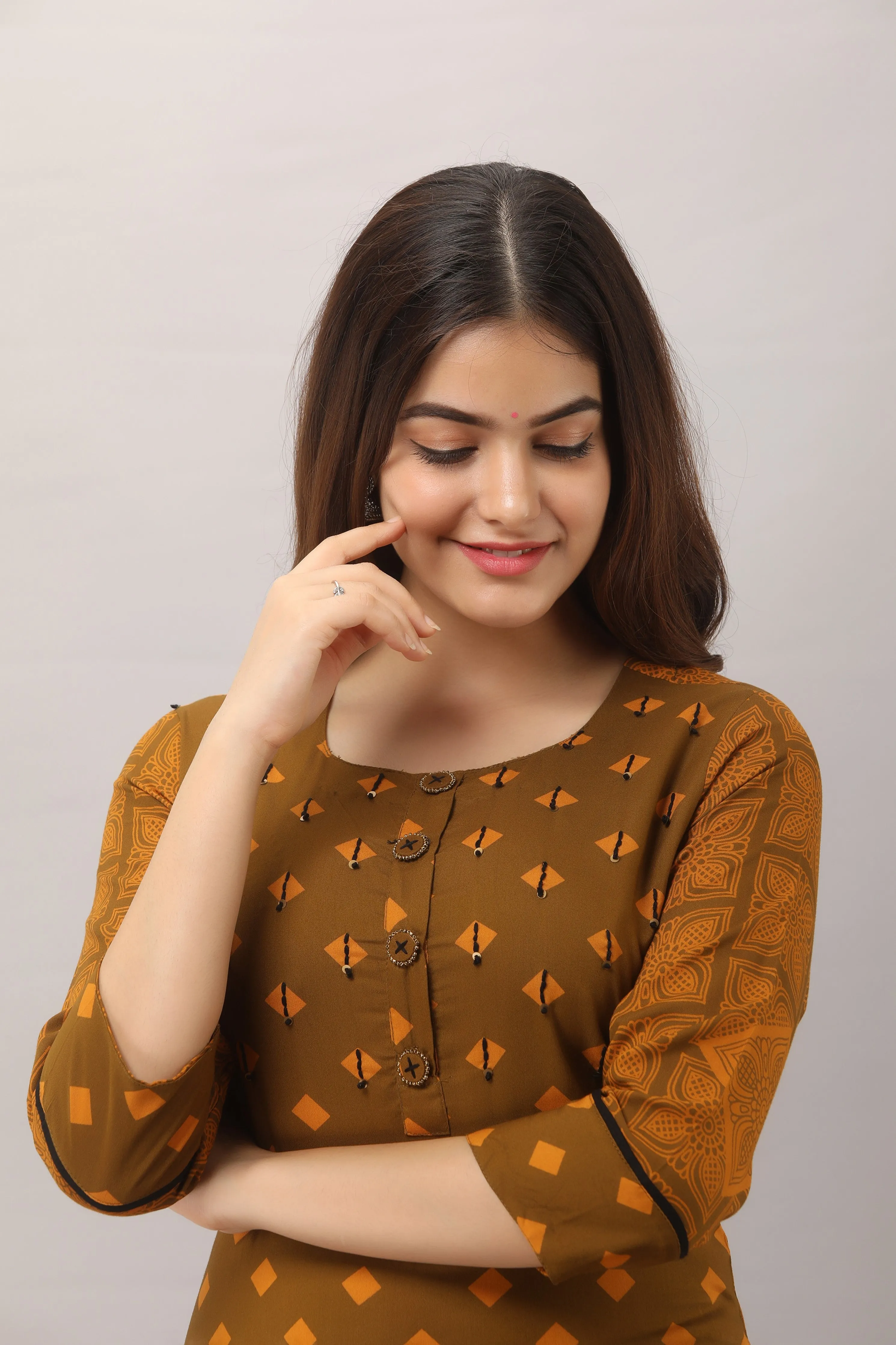 Mustard Color Rayon Straight Womens Kurta