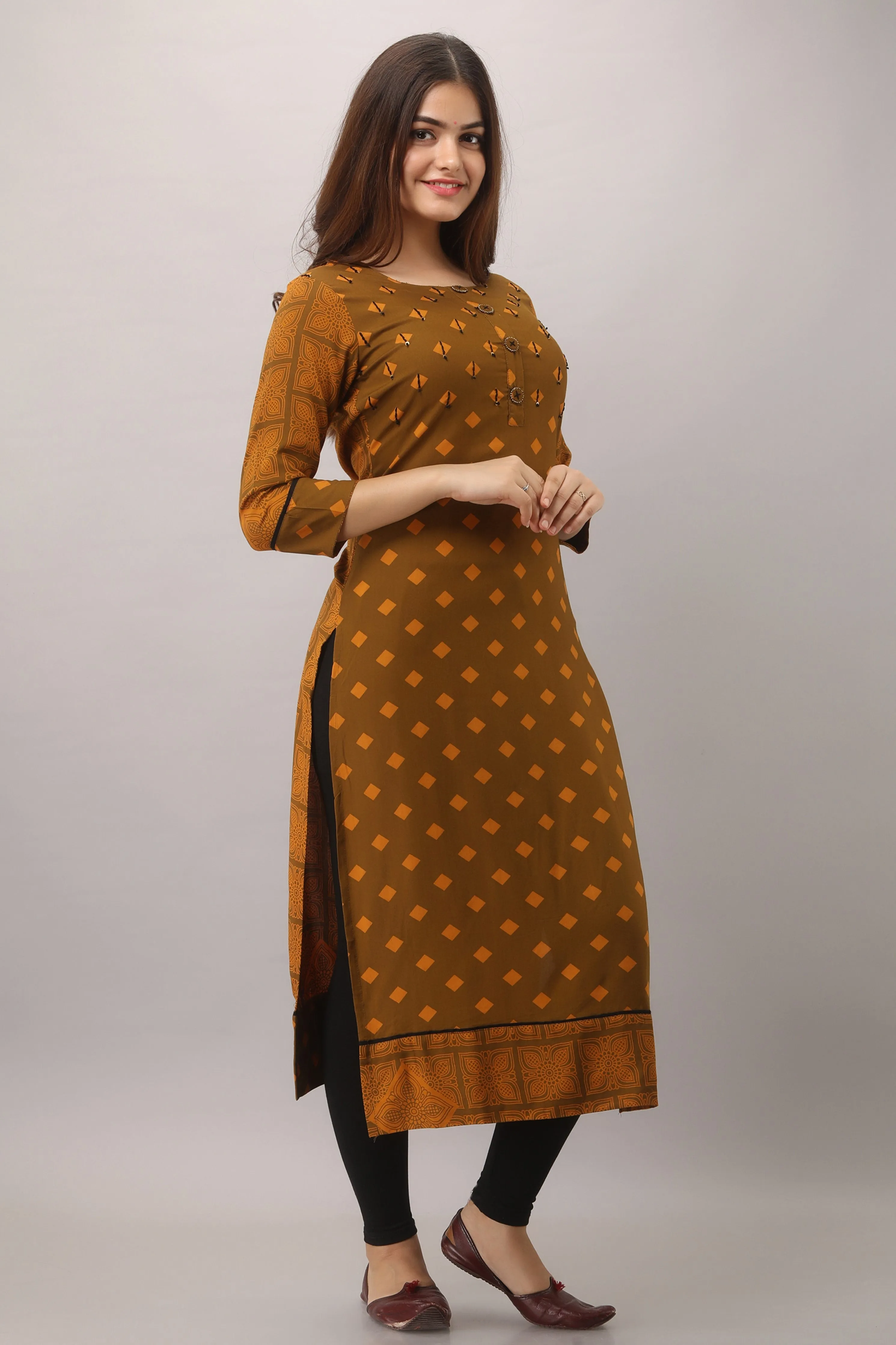Mustard Color Rayon Straight Womens Kurta