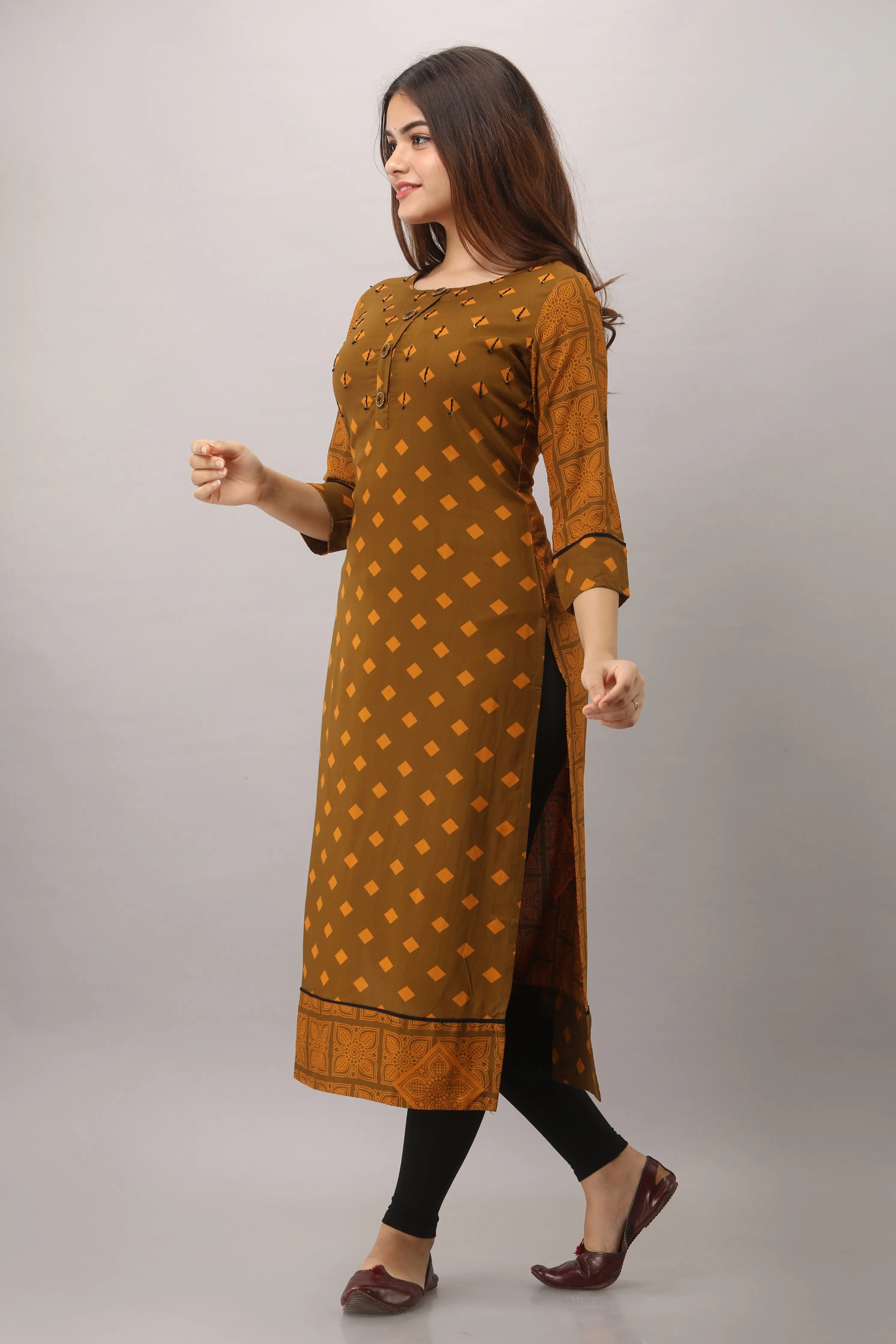 Mustard Color Rayon Straight Womens Kurta