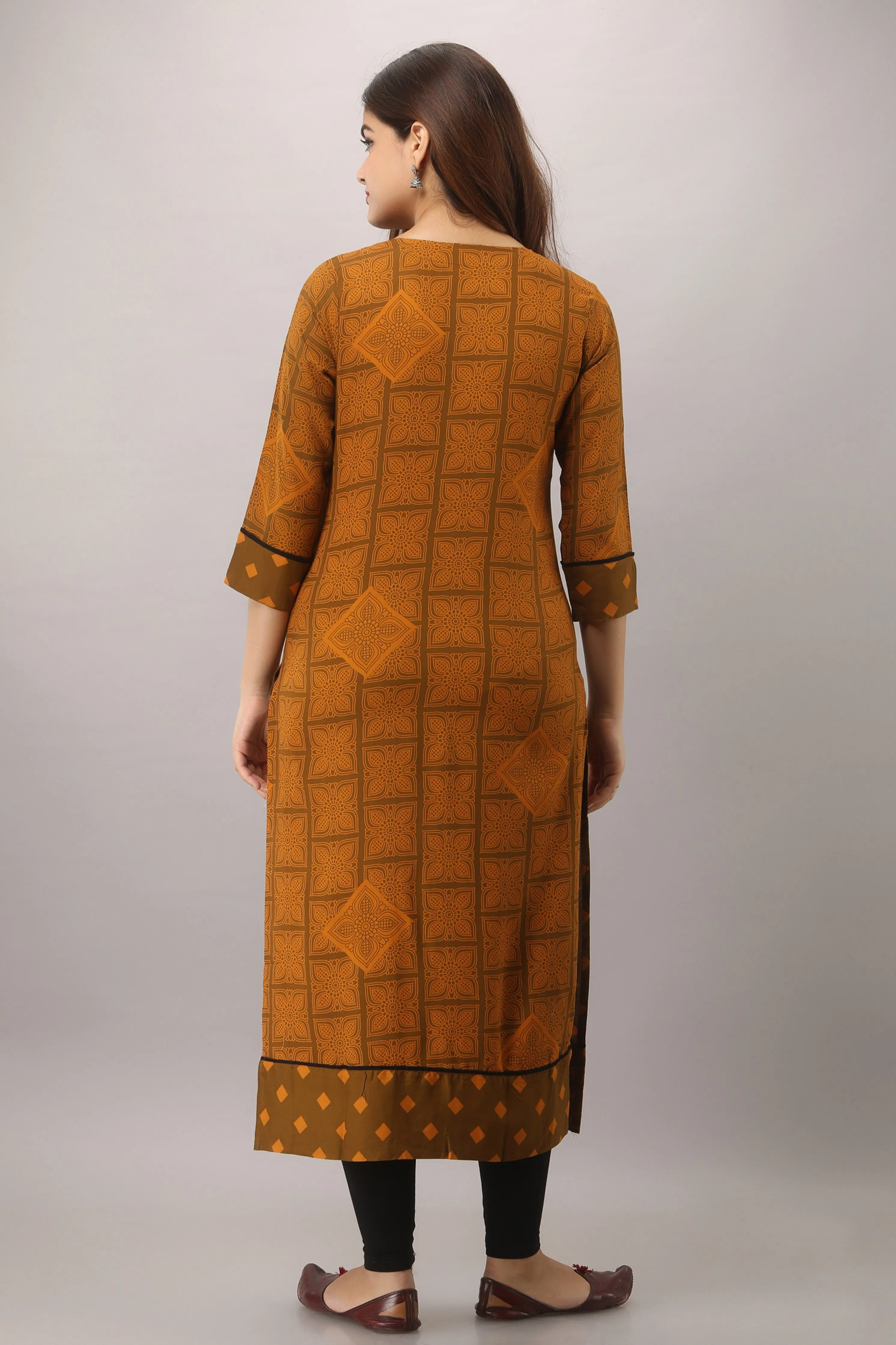Mustard Color Rayon Straight Womens Kurta