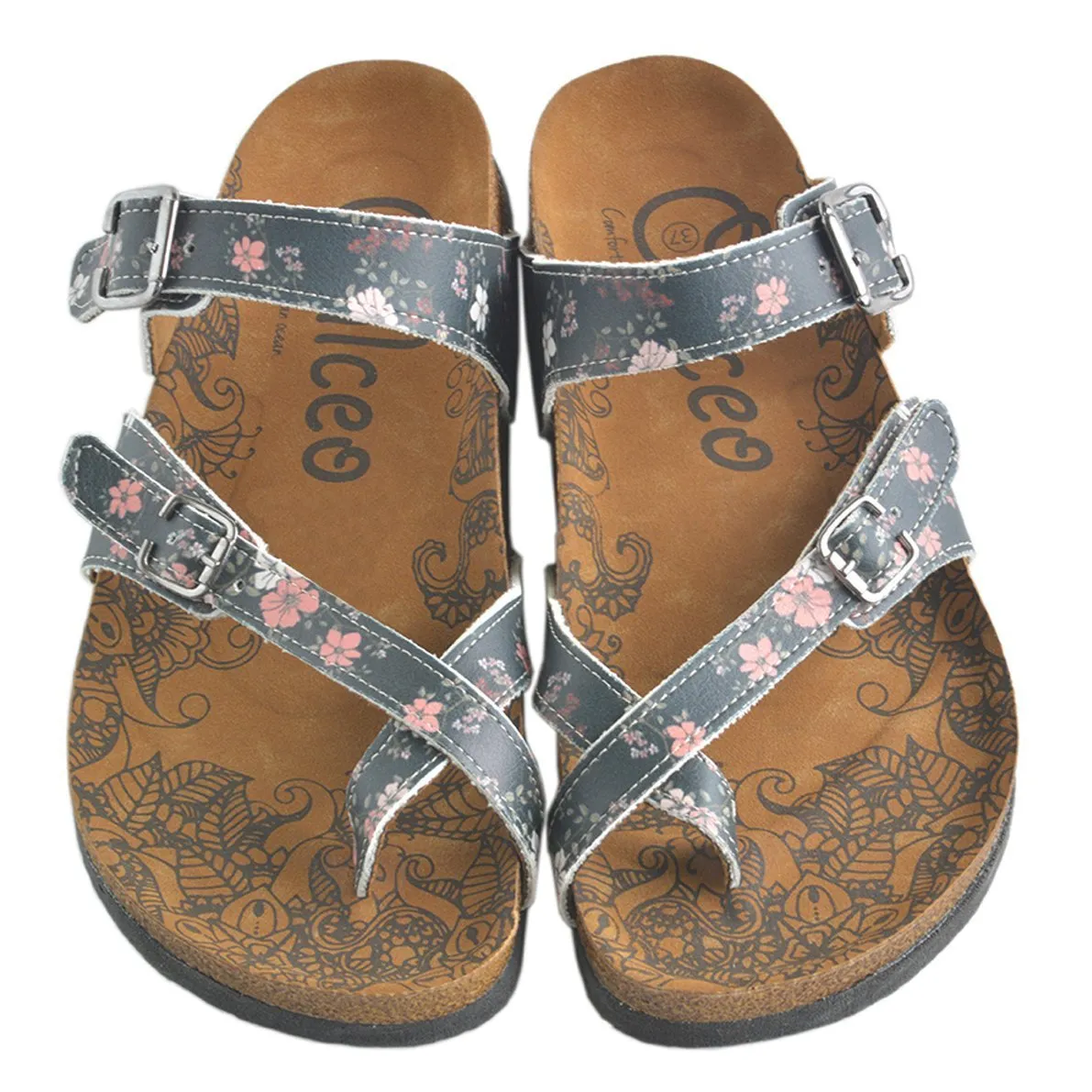 Navy Floral Sandal CAL1009
