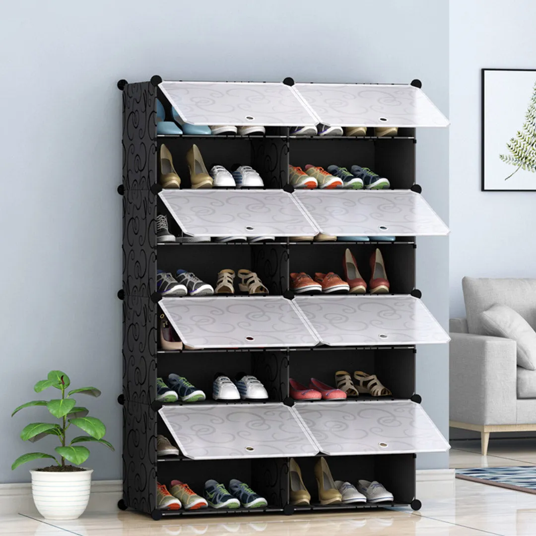 NNEAGS 8 Tier 2 Column Shoe Rack Organizer Sneaker Footwear Storage Stackable Stand Cabinet Portable Wardrobe with Cover