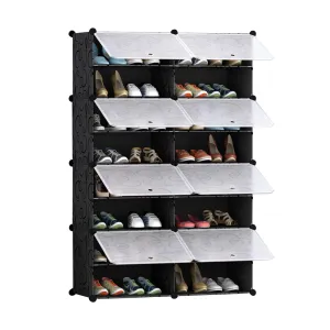NNEAGS 8 Tier 2 Column Shoe Rack Organizer Sneaker Footwear Storage Stackable Stand Cabinet Portable Wardrobe with Cover