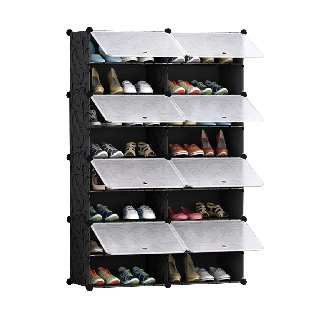 NNEAGS 8 Tier 2 Column Shoe Rack Organizer Sneaker Footwear Storage Stackable Stand Cabinet Portable Wardrobe with Cover