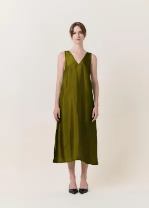 Olive Green Silk Maxi Dress