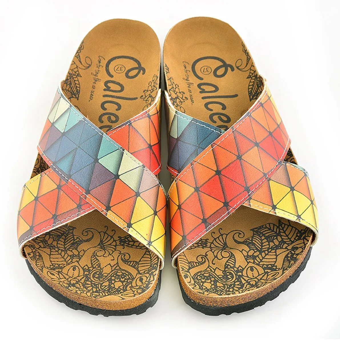Orange & Blue Geometric Cross-Strap Sandal CAL1104