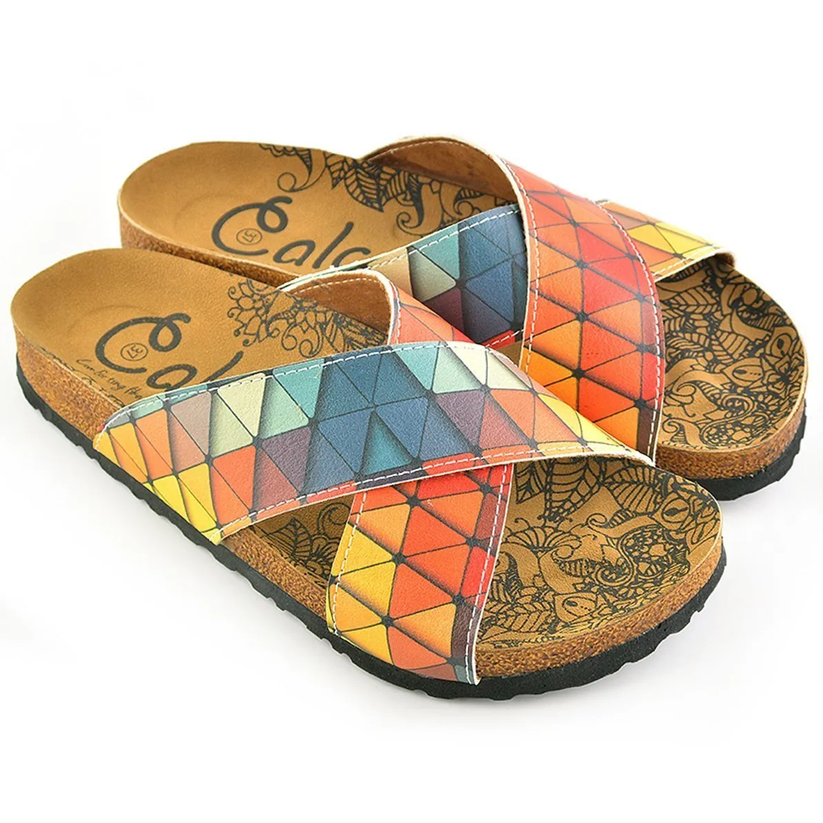 Orange & Blue Geometric Cross-Strap Sandal CAL1104