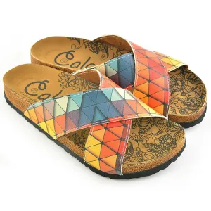 Orange & Blue Geometric Cross-Strap Sandal CAL1104