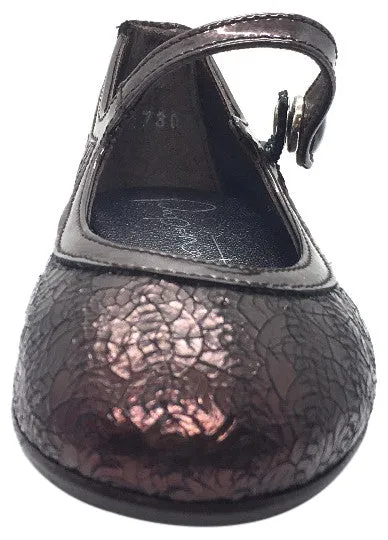 Papanatas by Eli Girl's Dark Copper Burgundy Cracked Design Mary Janes Button Flats