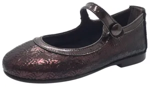 Papanatas by Eli Girl's Dark Copper Burgundy Cracked Design Mary Janes Button Flats