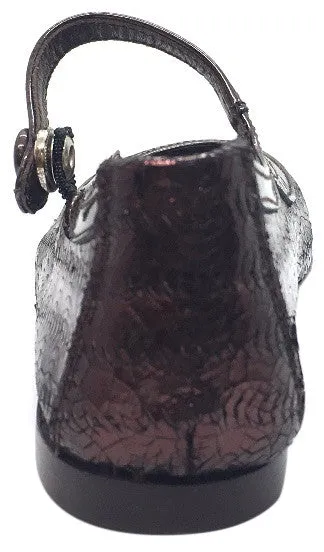 Papanatas by Eli Girl's Dark Copper Burgundy Cracked Design Mary Janes Button Flats