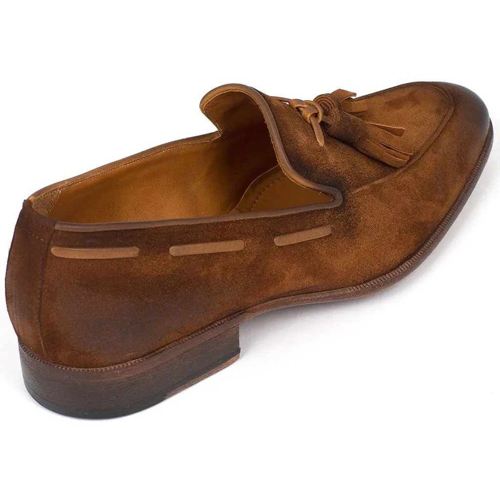 Paul Parkman Men's Tassel Loafer Brown Antique Suede Shoes (ID#TAB32FG)