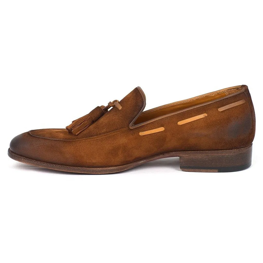 Paul Parkman Men's Tassel Loafer Brown Antique Suede Shoes (ID#TAB32FG)