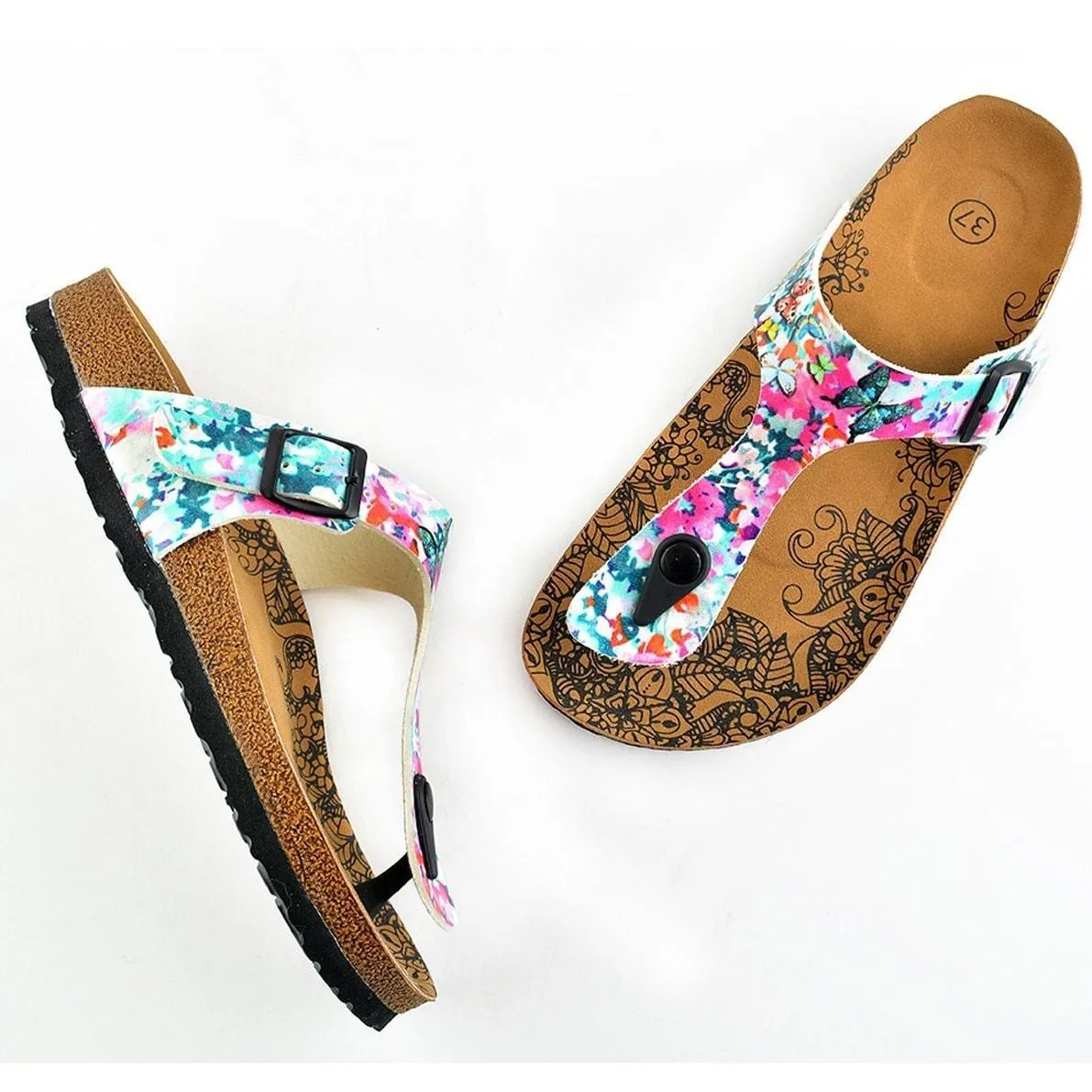 Pink & Blue Floral T-Strap Sandal CAL505