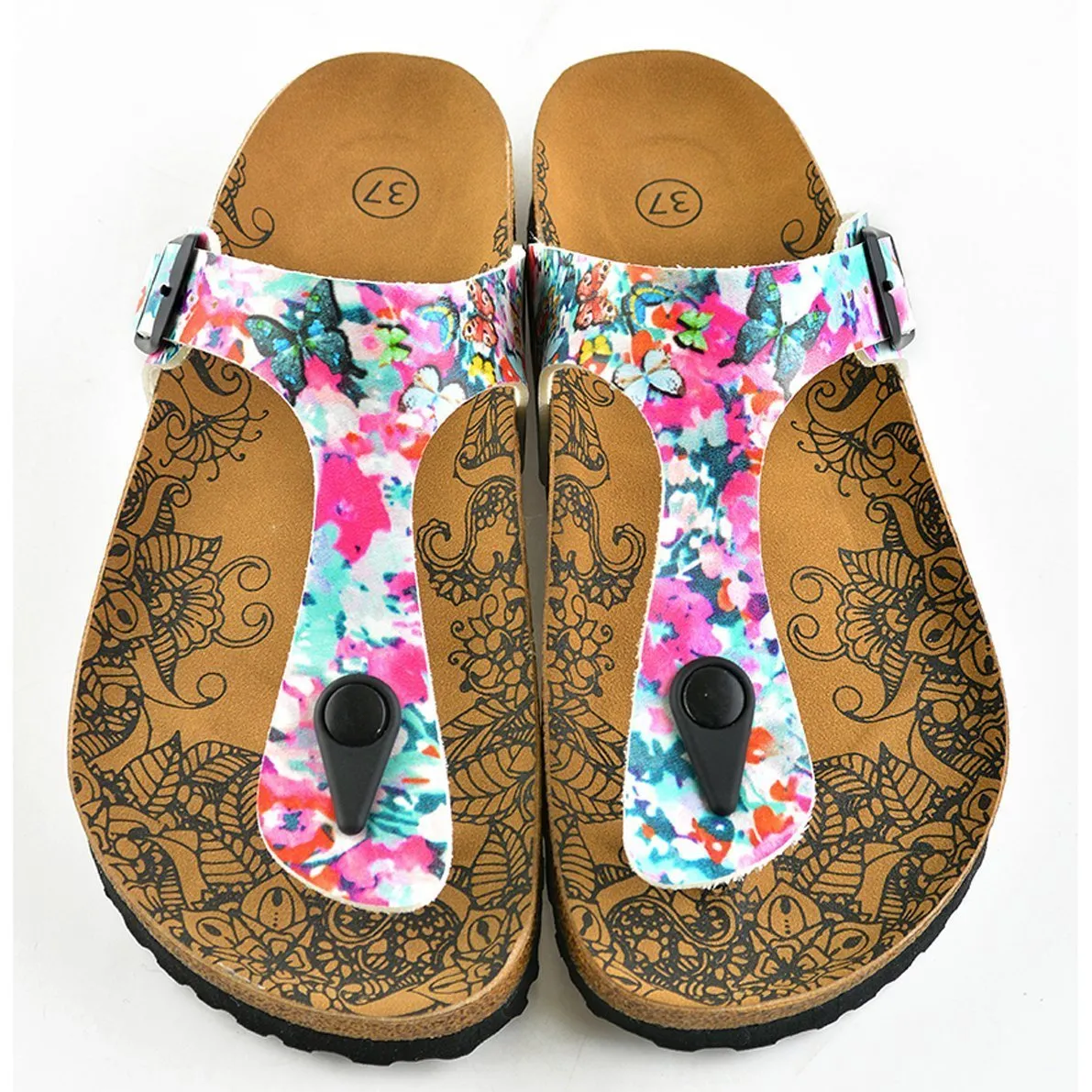 Pink & Blue Floral T-Strap Sandal CAL505