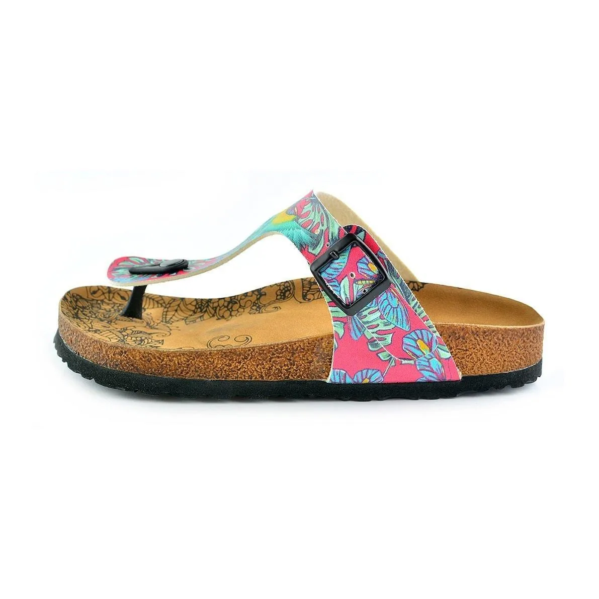 Pink & Turquoise T-Strap Sandal CAL518