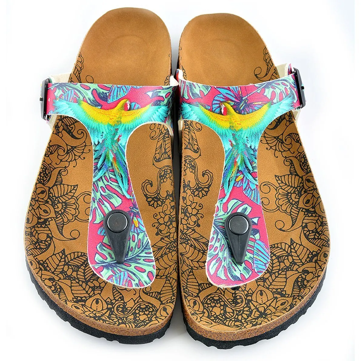 Pink & Turquoise T-Strap Sandal CAL518
