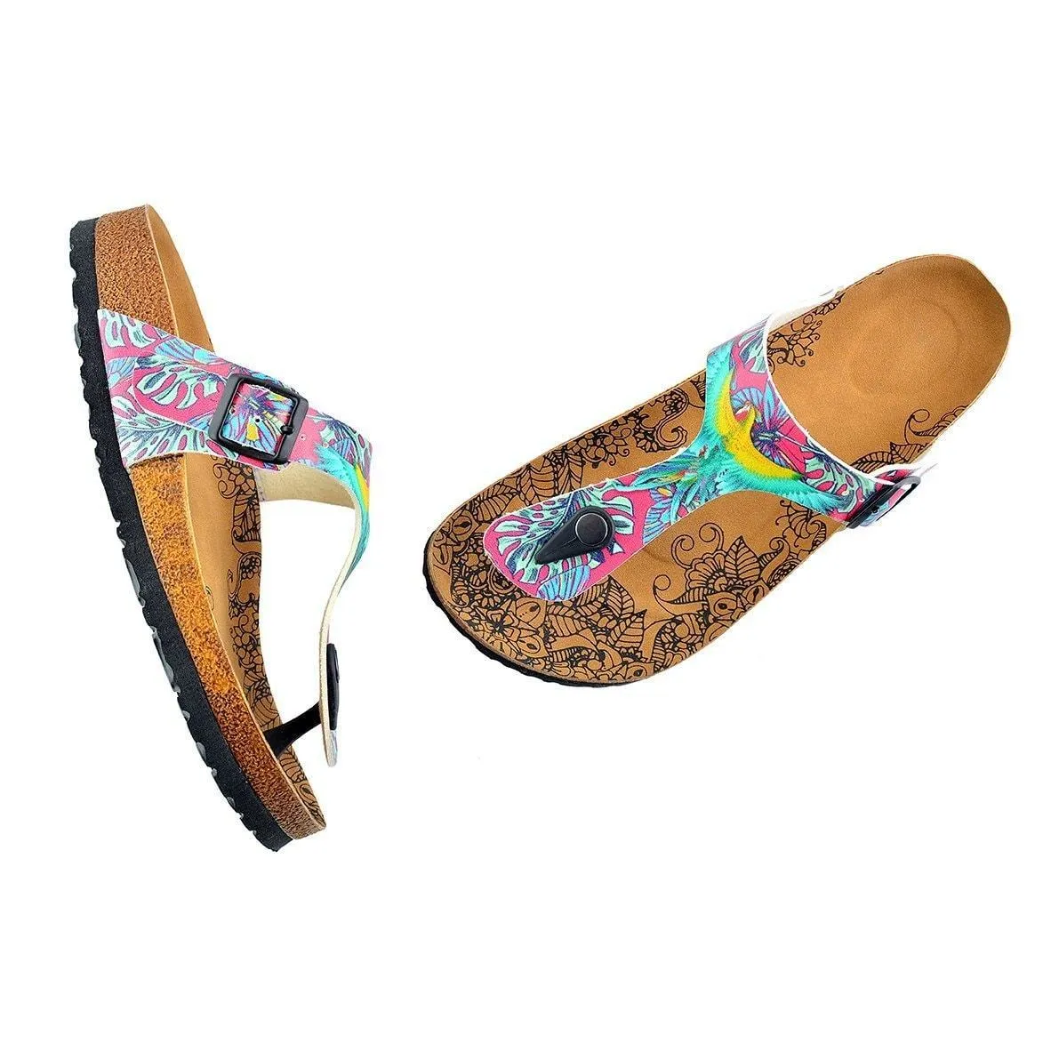 Pink & Turquoise T-Strap Sandal CAL518