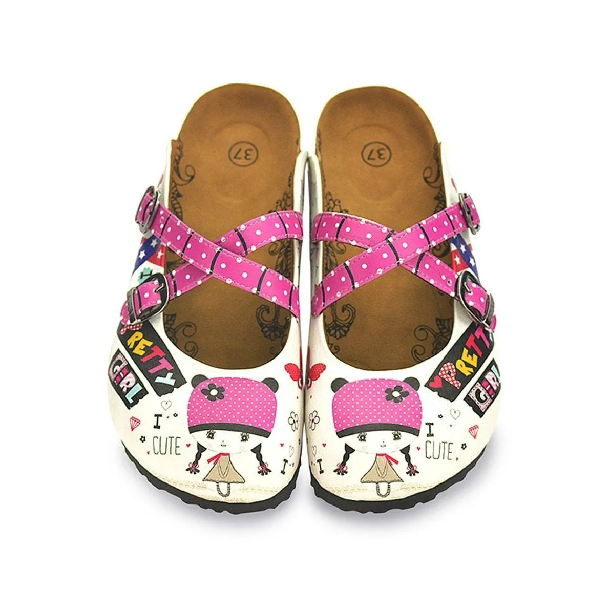 Pink & White Pretty Girl Clogs WCAL130