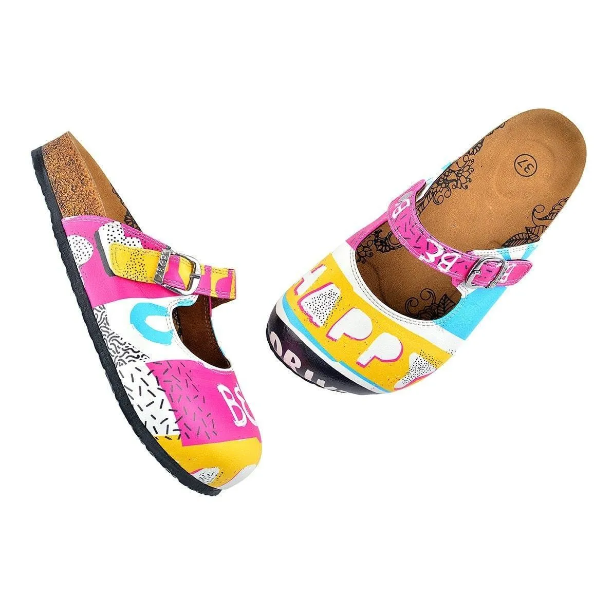 Pink & Yellow Be Happy Clogs CAL809
