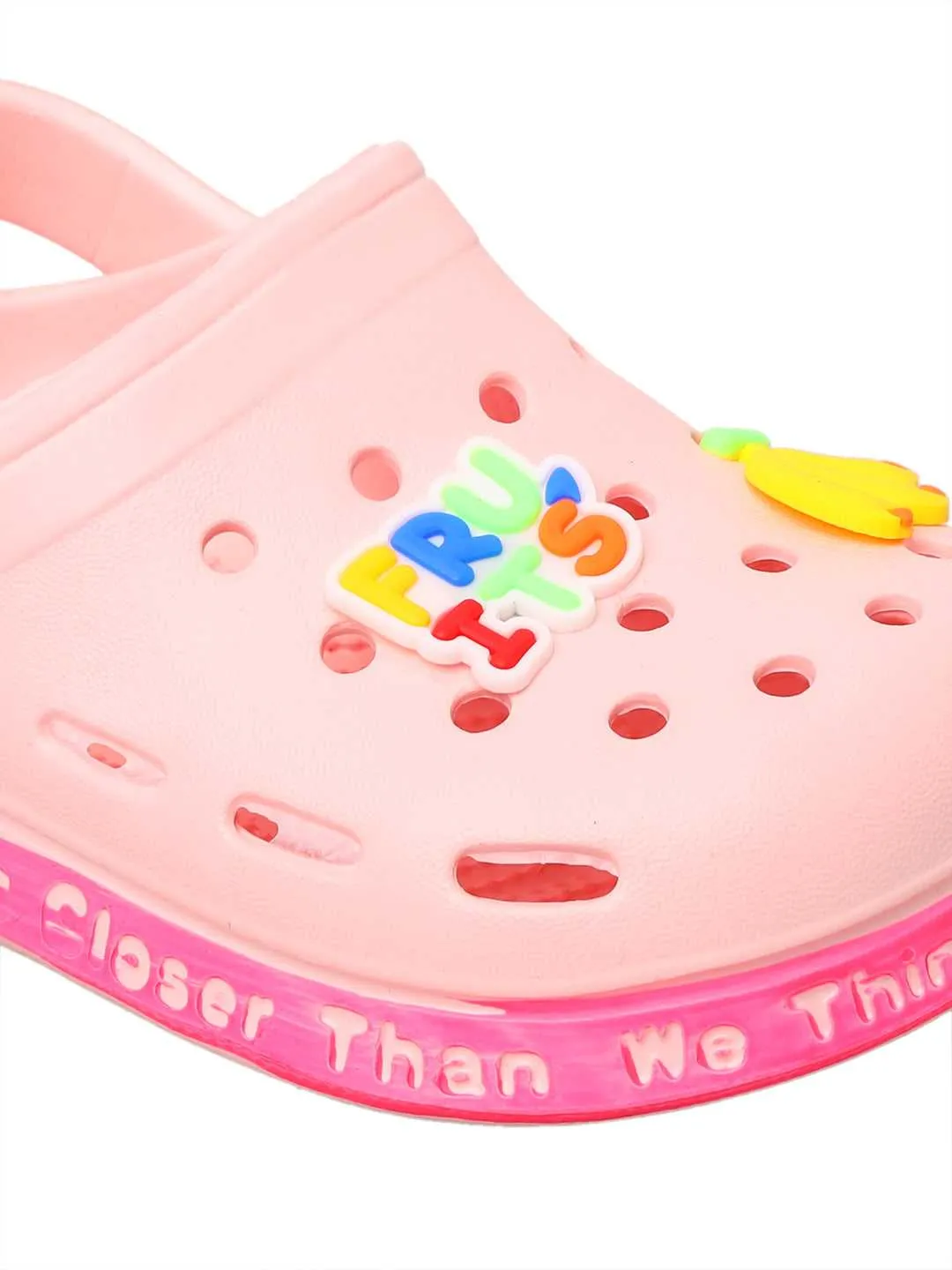 Pink Clogs with Colorful Strawberry and Banana Fruit Design for Girls