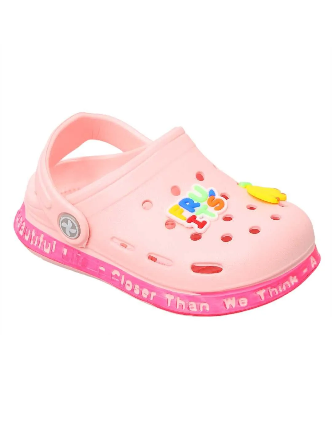 Pink Clogs with Colorful Strawberry and Banana Fruit Design for Girls