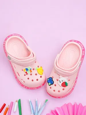Pink Clogs with Colorful Strawberry and Banana Fruit Design for Girls