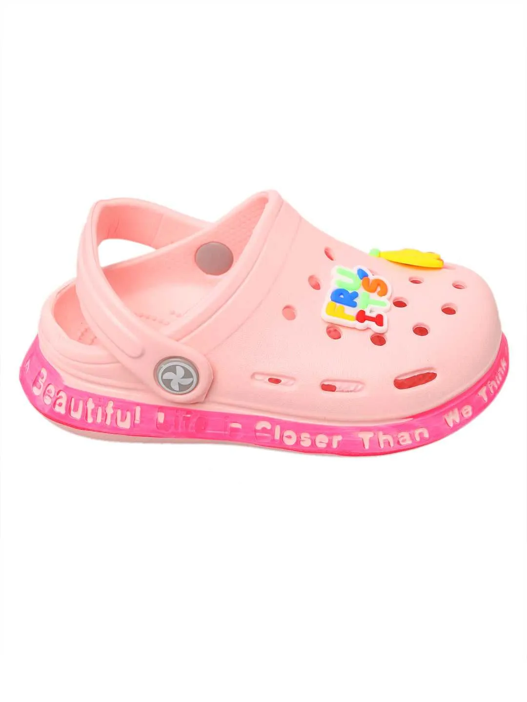 Pink Clogs with Colorful Strawberry and Banana Fruit Design for Girls