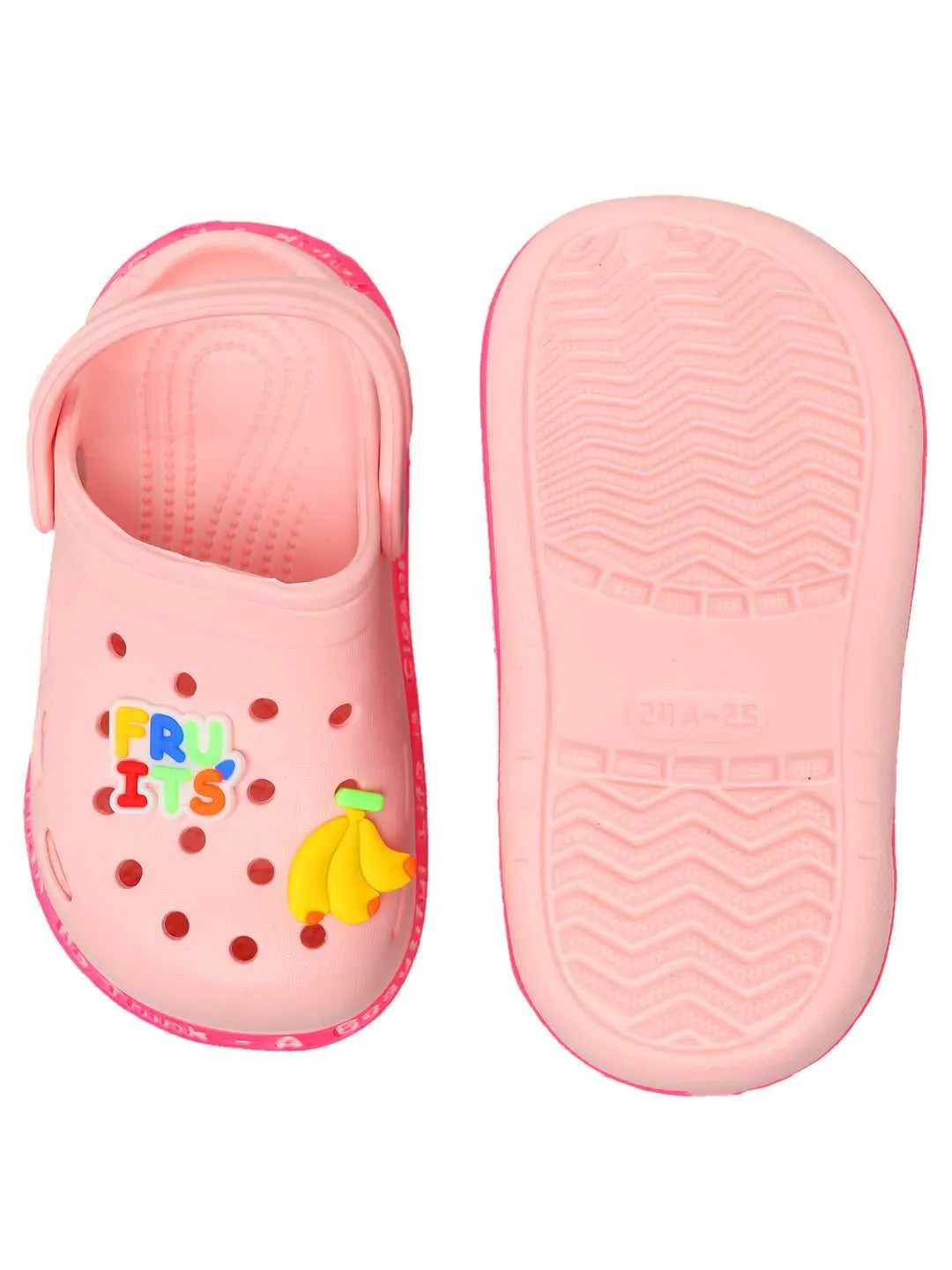 Pink Clogs with Colorful Strawberry and Banana Fruit Design for Girls