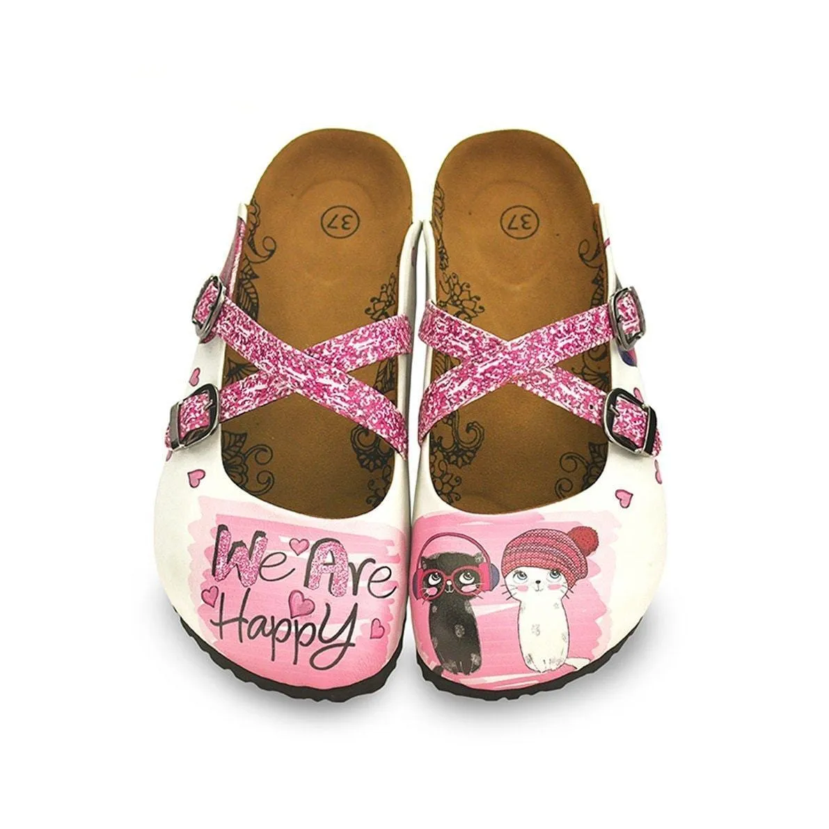 Pink We Are Happy Cross-Strap Clogs WCAL128