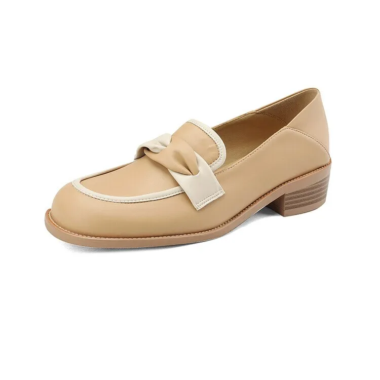Purpdrank - New 2023 Spring/summer Slip-On Shoes Mixed Color Woman Shoes Round Toe Chunky Heel Shoes Women Loafers Pumps for Women Handmade
