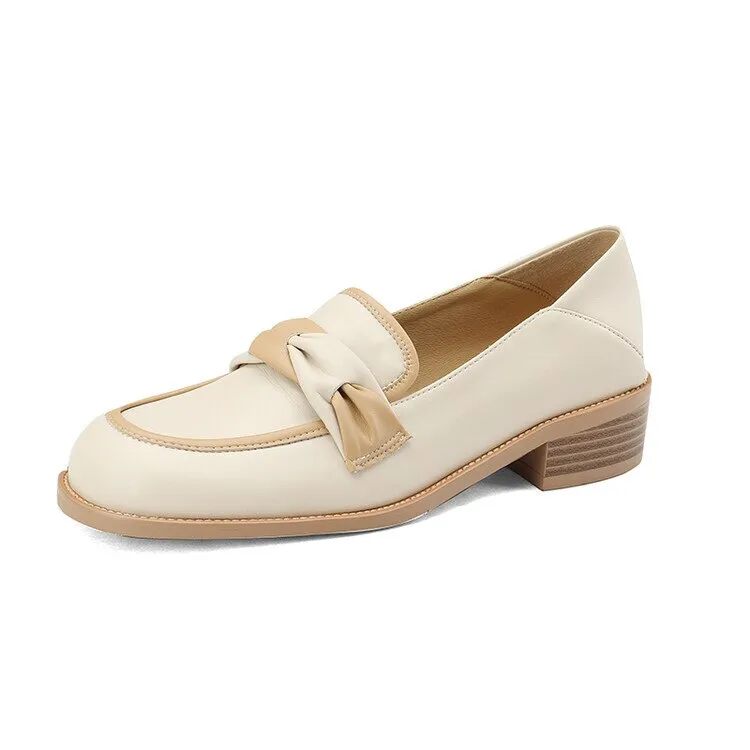 Purpdrank - New 2023 Spring/summer Slip-On Shoes Mixed Color Woman Shoes Round Toe Chunky Heel Shoes Women Loafers Pumps for Women Handmade