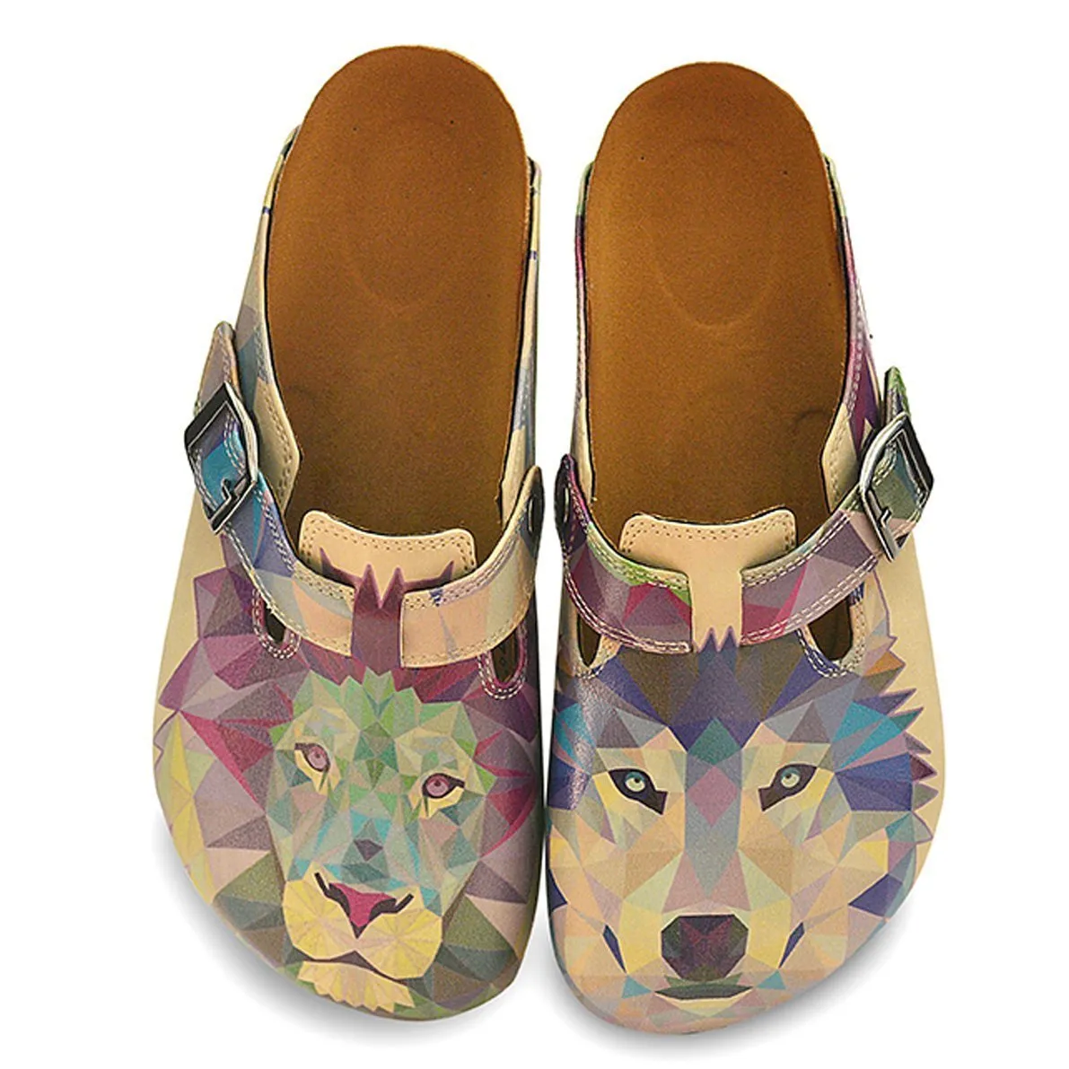 Purple Geo Lion & Wolf Clogs CAL335