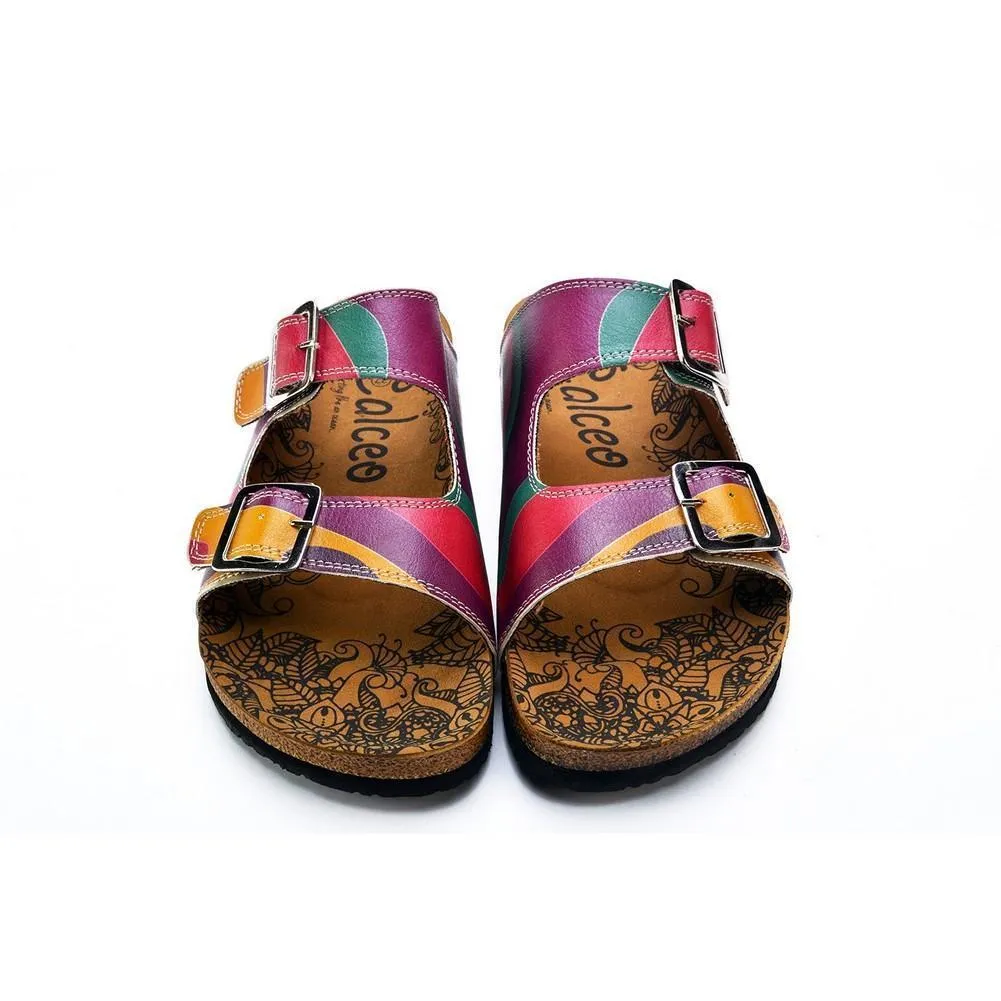 Purple, Green, Orange Color Wavy Strip Patterned Sandal - CAL211