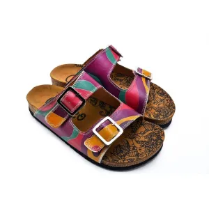 Purple, Green, Orange Color Wavy Strip Patterned Sandal - CAL211