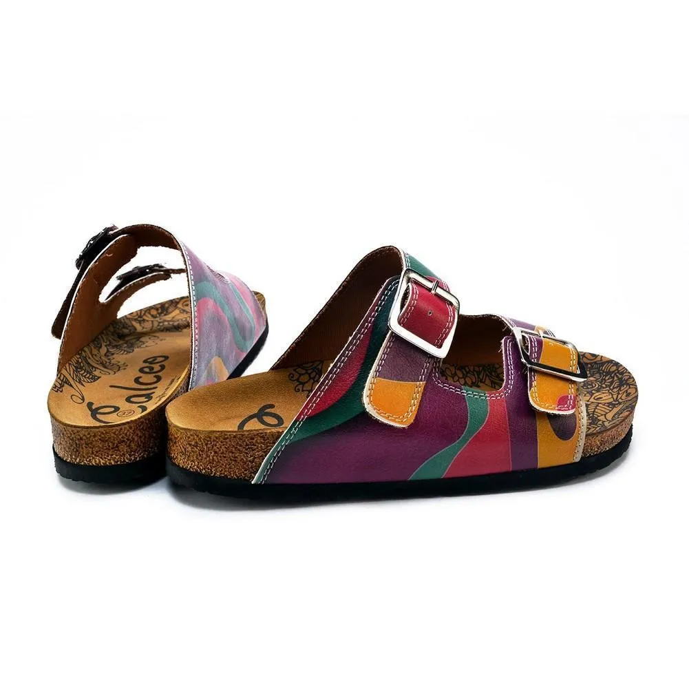 Purple, Green, Orange Color Wavy Strip Patterned Sandal - CAL211