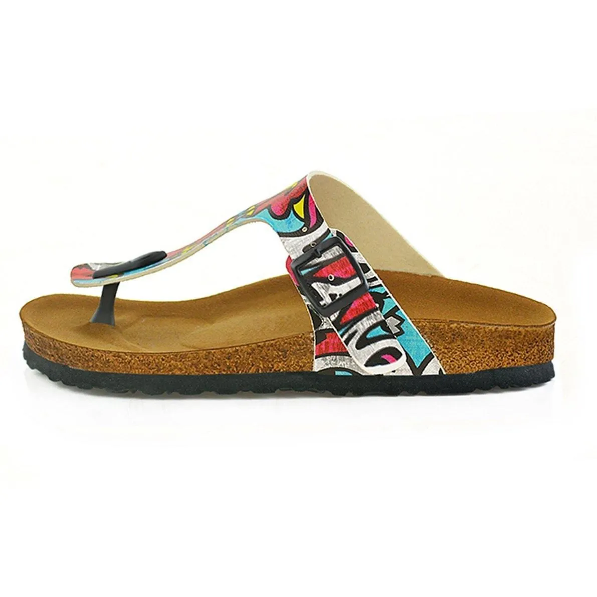 Red & Blue Geometric T-Strap Sandal CAL515