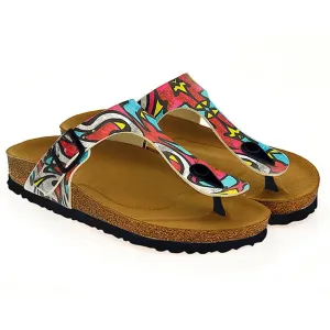 Red & Blue Geometric T-Strap Sandal CAL515