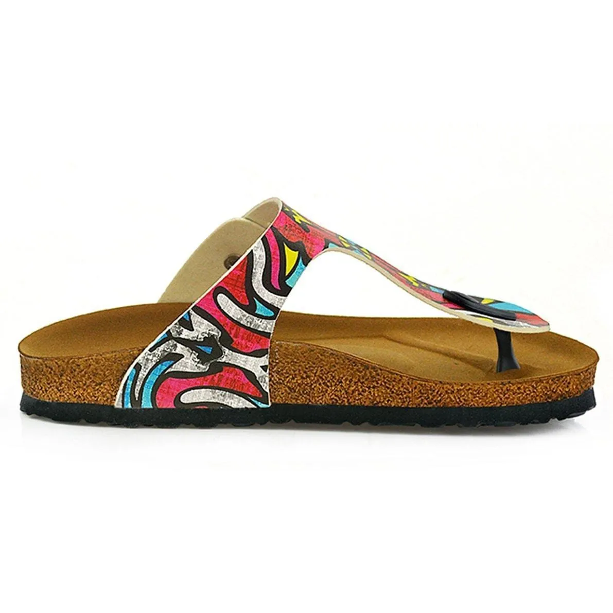 Red & Blue Geometric T-Strap Sandal CAL515