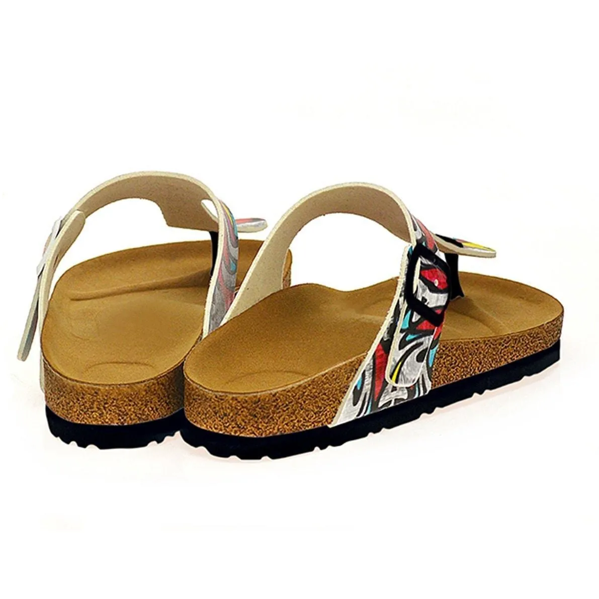 Red & Blue Geometric T-Strap Sandal CAL515
