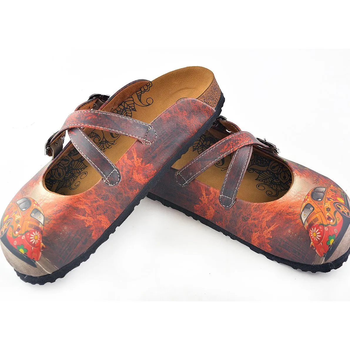 Red & Orange Floral Car Clogs CAL121
