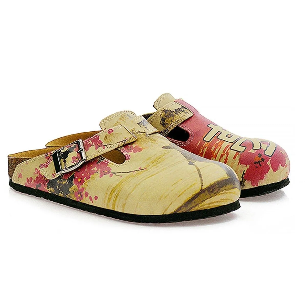Red & Tan Chinese Clogs CAL320