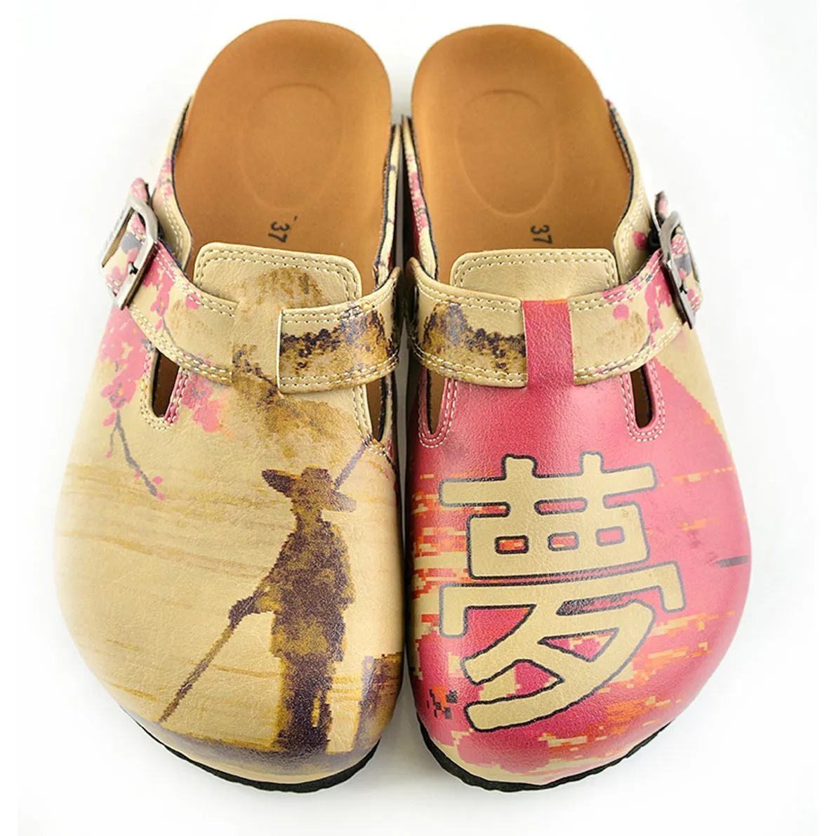 Red & Tan Chinese Clogs CAL320