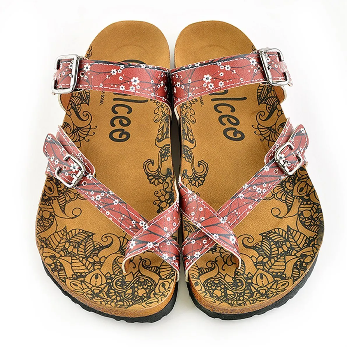 Red & White Floral Strappy Sandal CAL1003